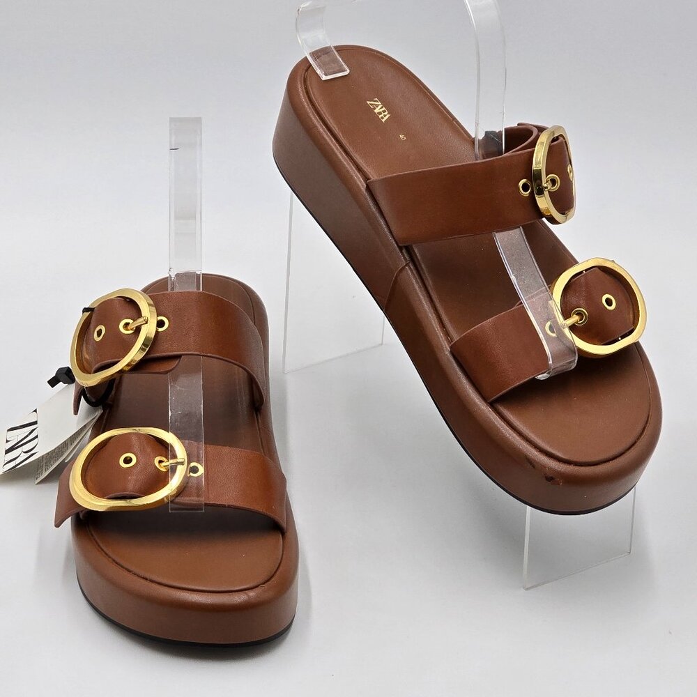 Zara Leather Platform Buckle Sandals - NWT - Picture 6 of 16